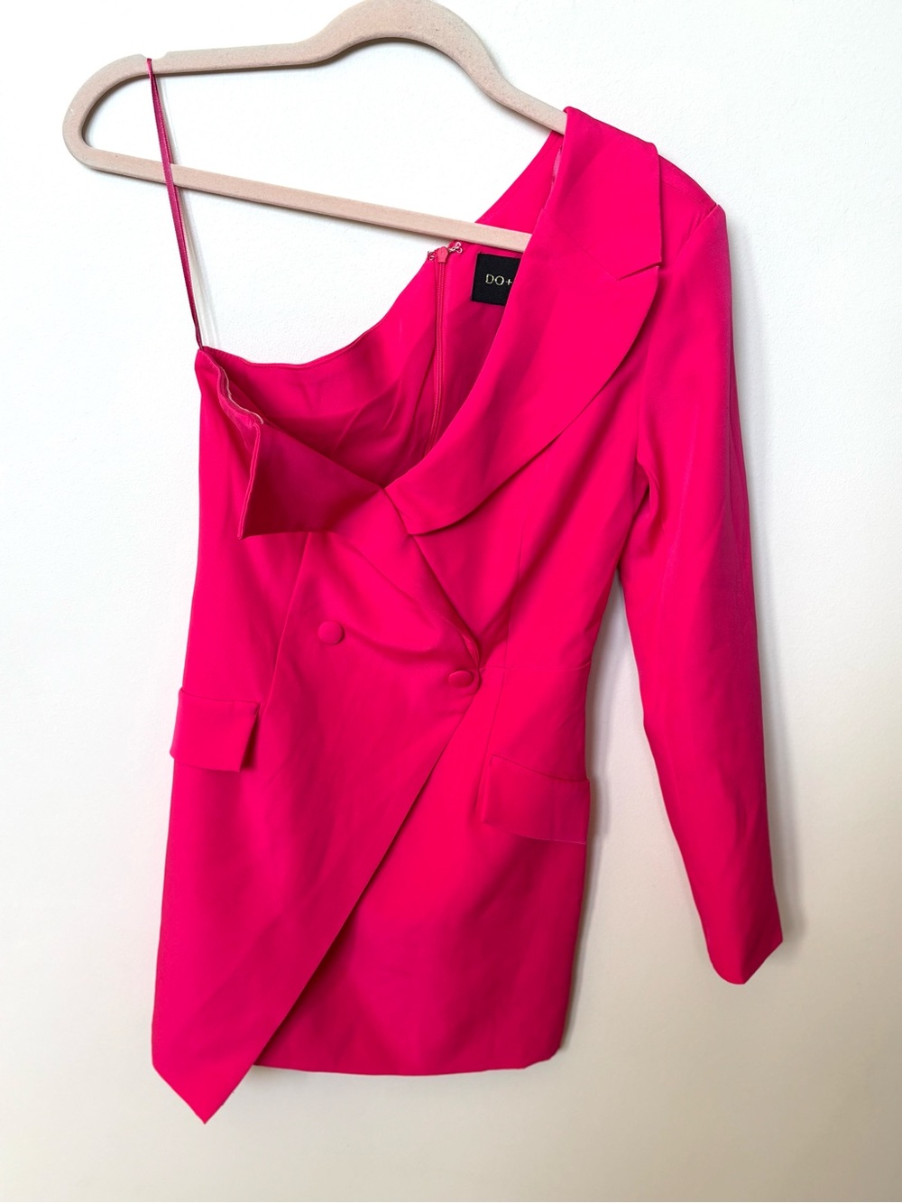 Hot Pink Tuxedo Blazer Dress Y2K Barbiecore  One Shoulder Sz S sexy bossbabe 80s